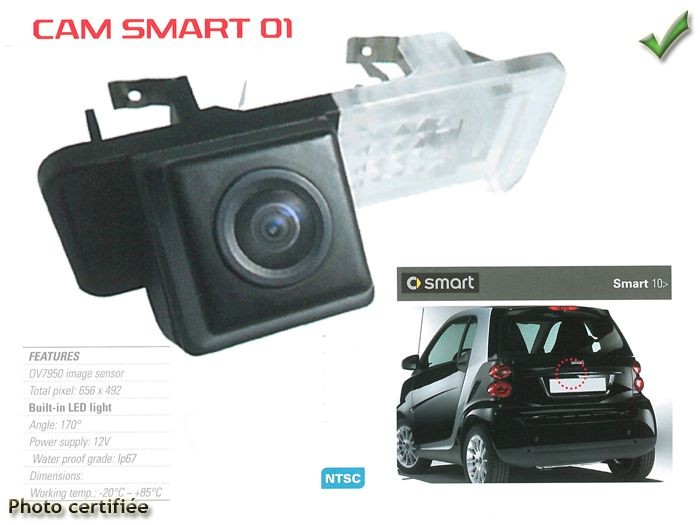 Caméra De Recul 170° Pour Smart Fortwo 451 / R300 / R350 – Étanchéité Totale – Plug & Play 2007-2012