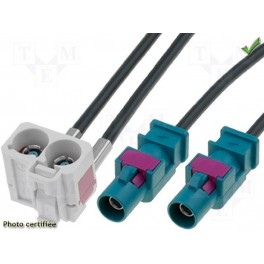 ADAPTATEUR D ANTENNE DOUBLE FAKRA FEMELLE COUDE VERS 2 FAKRA MALE