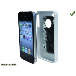 COQUE POLYMERE AVEC PASTILLE METALLIQUE POUR IPHONE 4 et 4S BLANC