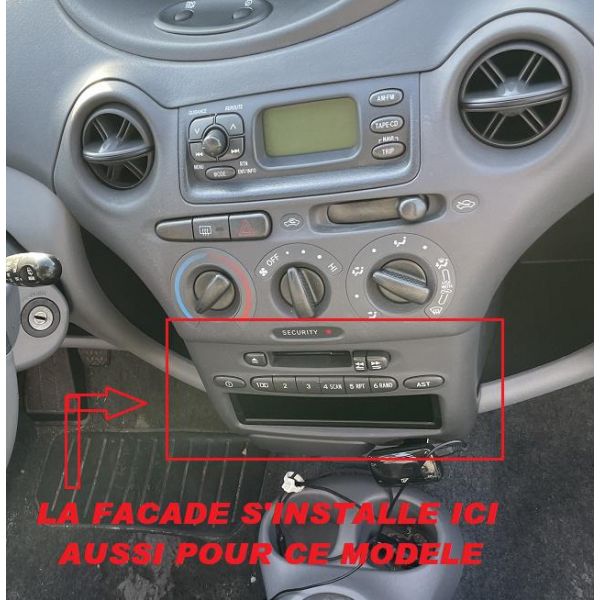Kit Montage Autoradio 2 DIN Pour Toyota Yaris 1999-2003 - Cadre Noir Avec Entourage Métallique & Adaptateur Antenne